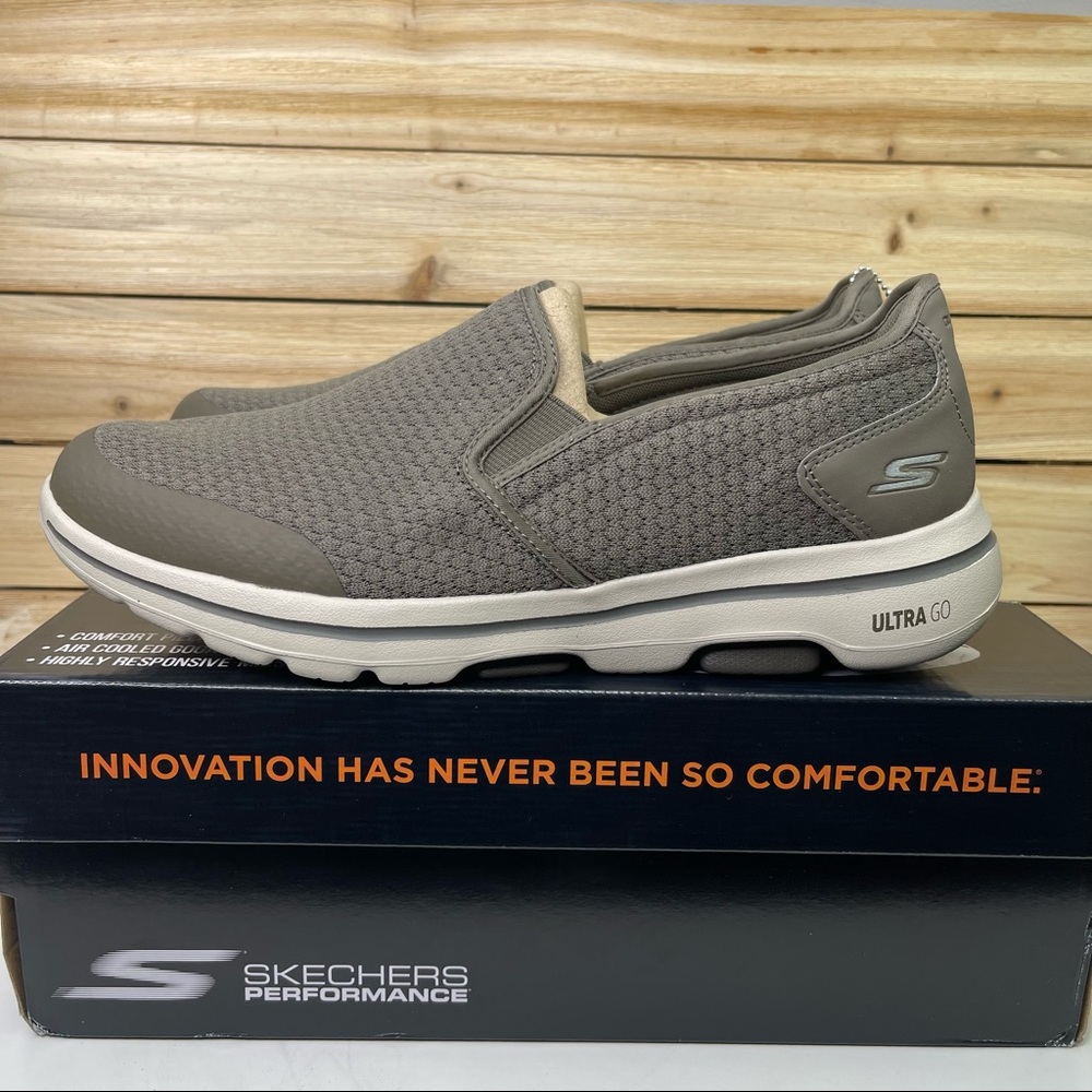 Skechers Men's GOwalk 5 Elastic Stretch Athletic Slip-On Casual Loafer Khaki